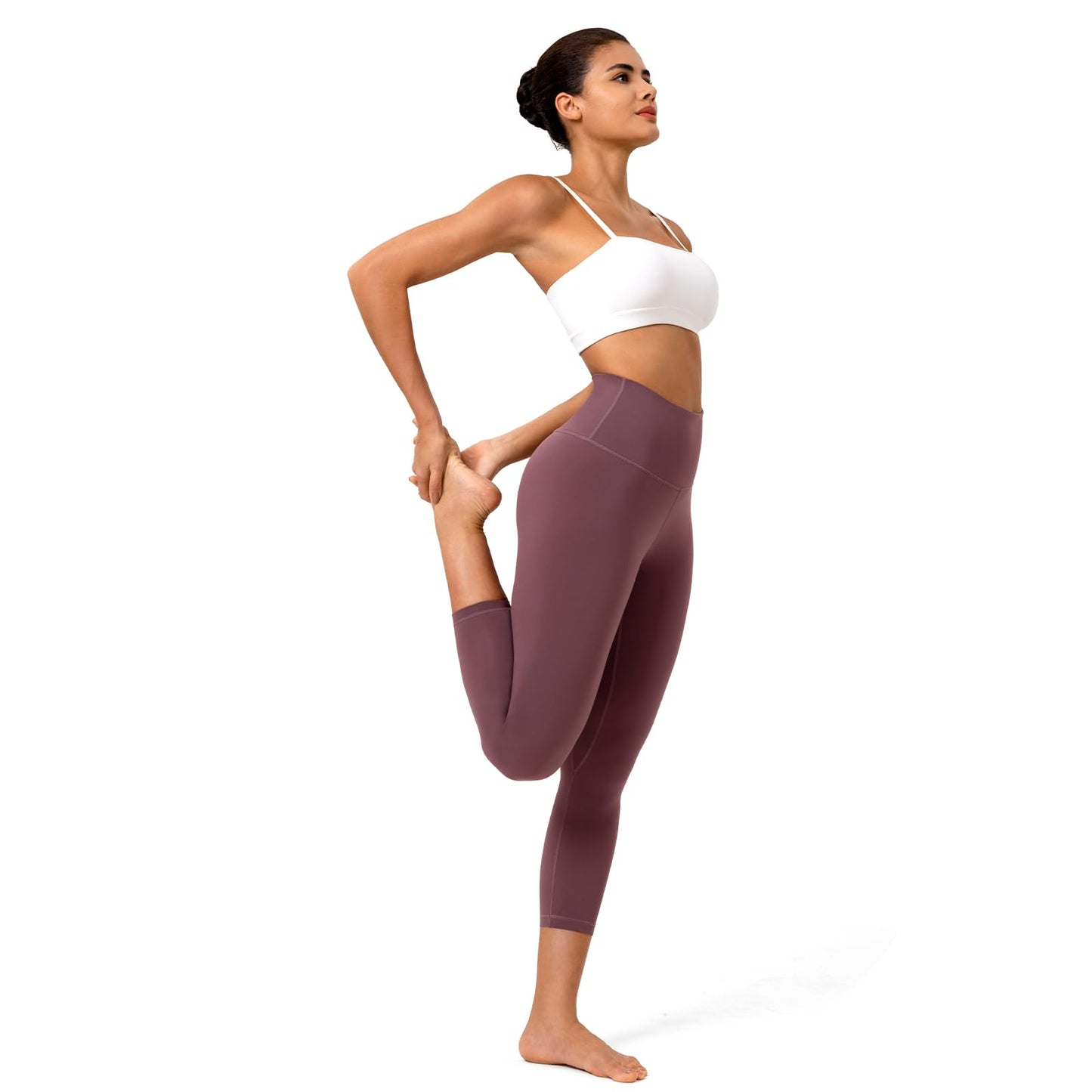 YUNOGA Capri Leggings for Women High Waisted Leggings Tummy Control Workout Pants (XS, Dusty Red)