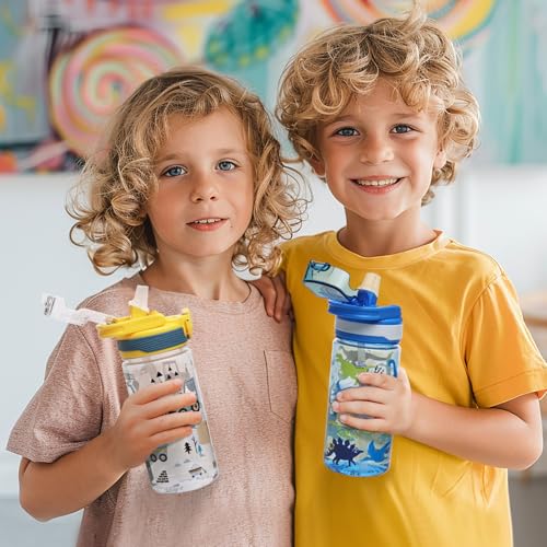 Kids 16 oz Water Bottle for School - Excavator & Dinosaur Design - Variation of THIS listing