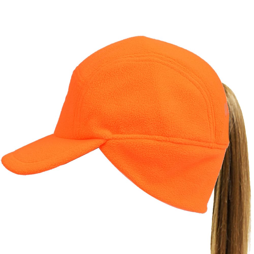 FETHAR Womens Athletic Winter Hat with Ponytail Hole - Fleece Running Hat for Womens (Blaze Orange, Medium)