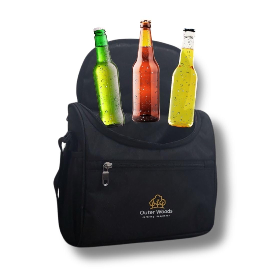 Outer Woods Insulated 8 Pint Bottle Bag, Fits 8 x 330 ml Pint Bottles, 6 to 8 Hours Cooling, Includes 4 Ice Gel Packs, Black