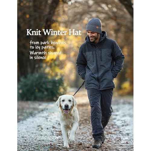 Winter Beanies Hats for Men, Knit Fleece Beanie Skull Caps, Mens Toboggans Ribbed Cuffed Stocking Hat