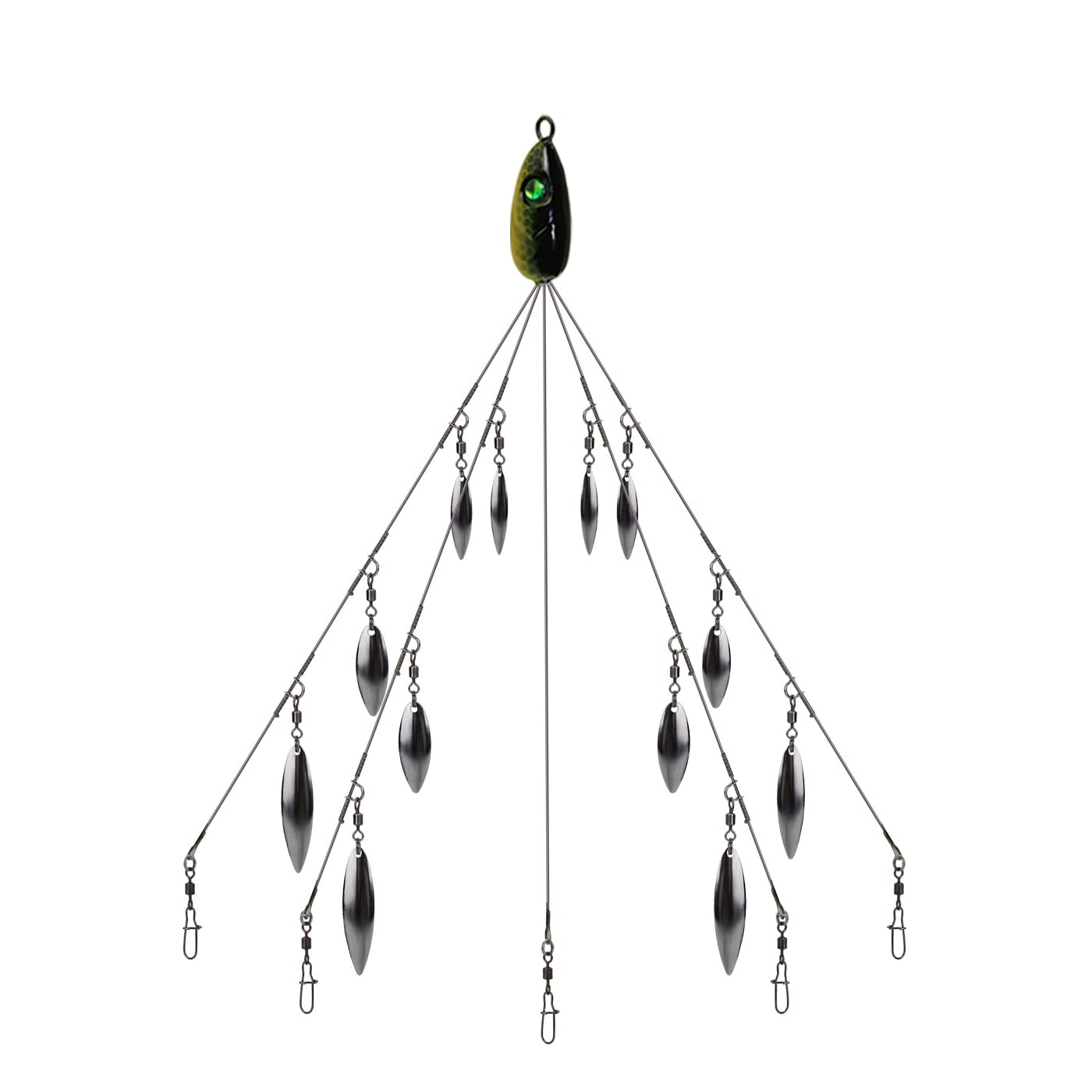 HCHinn 3pcs Alabama Rig for Bass Striper Fishing Lures Baits 5 Arms Umbrella A-Rig Swimbaits with 12 Willow Leaf Blades for Trout Perch Walleye Freshwater/Saltwater Boat Trolling and More