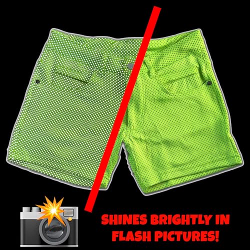 Mens Rave/Party Huggers Booty Shorts with Zippered Phone and Hidden Pockets (UV Green Reflective Dots, 26)