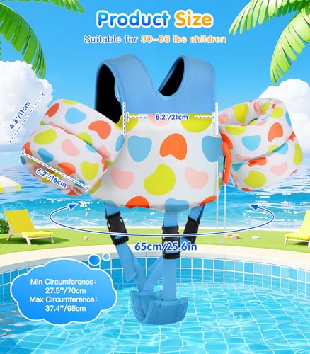 Toddler Swim Vest for 30-66 lbs with Cartoon Water Wings & Adjustable Straps - Irregular Colorful Dot