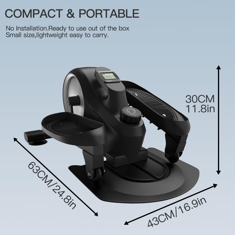 Under Desk Mini Elliptical Electric Leg Exerciser While Sitting for Seniors Elderly, Portable Seated Motorized Foot Bike Pedal Exerciser, Small Compact Elliptical Machine with Resistance Home Fitness