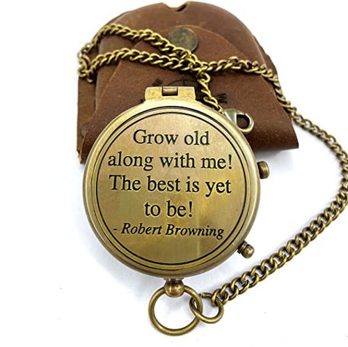 Grow Old Along with me Engraved Brass Compass on Chain Compass with Leather case Engraved, Valentine Gift, Birthday, Long Distance, Love, Sorry, Keepsakes, Old Memories, Love Momento