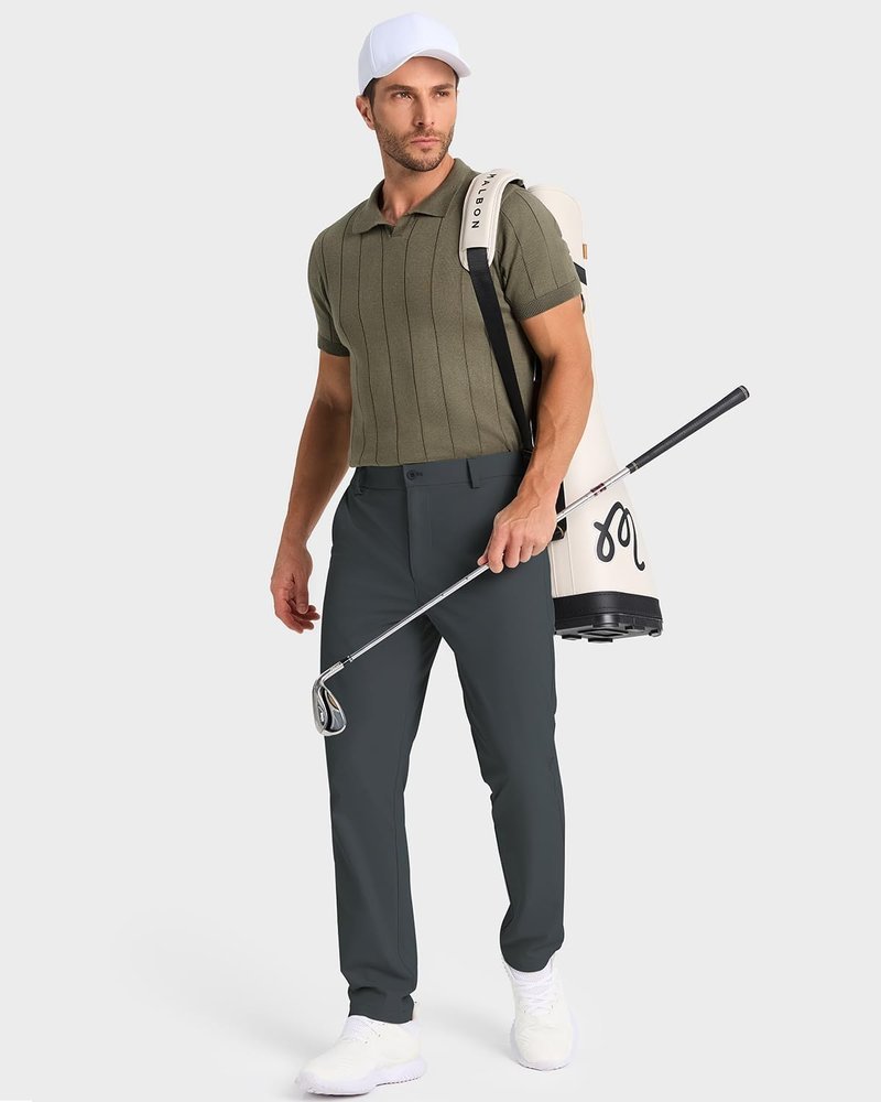 SNOWTEN Mens Work Pants, Business Casual Pants for Men, Stretch Golf Pants 30" Quick Dry Lightweight with Pockets Darkgrey 33w × 30L