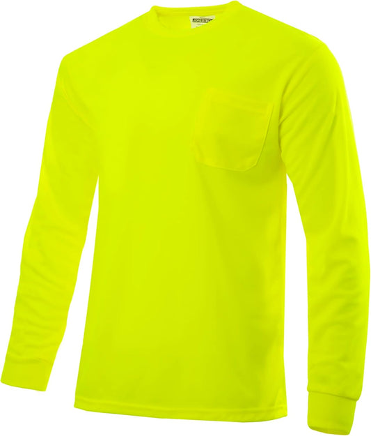 JORESTECH Safety Bright Visibility Long Sleeve Work T Shirt with Chest Pocket, Moisture Wicking Fabric