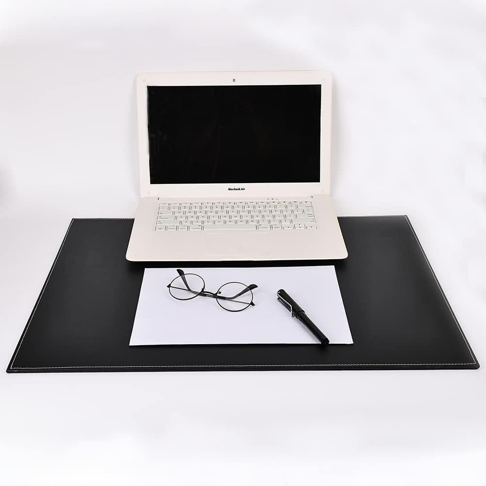 KINGFOM Ultra-Smooth PU Leather Desk Pad & Mat Office Desk Drawing & Writing Board A3/ A4 File Paper Clip Table Protector Mat on Top Large 24''x18'' (Black)