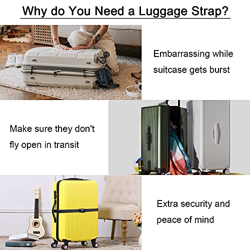 Heavy Duty Luggage Strap 68 Inch Black - 2 Pack for Travel & Camping - Wisdompro Variation