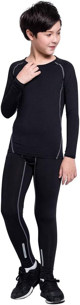 2/3/4 Pcs Boys Girls Base Layer Athletic Compression Leggings and Shirts Thermal Underwear Set Running Pants Tights
