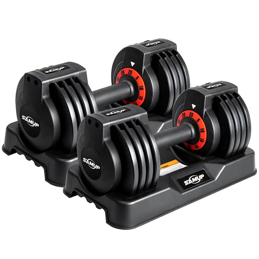 25/55 lbs Pair Adjustable Dumbbells Set, Adjustable Weights Dumbbells Set for Men and Women with Anti-Slip Fast Adjust Weight by Turning Handle,Black Dumbbell with Tray