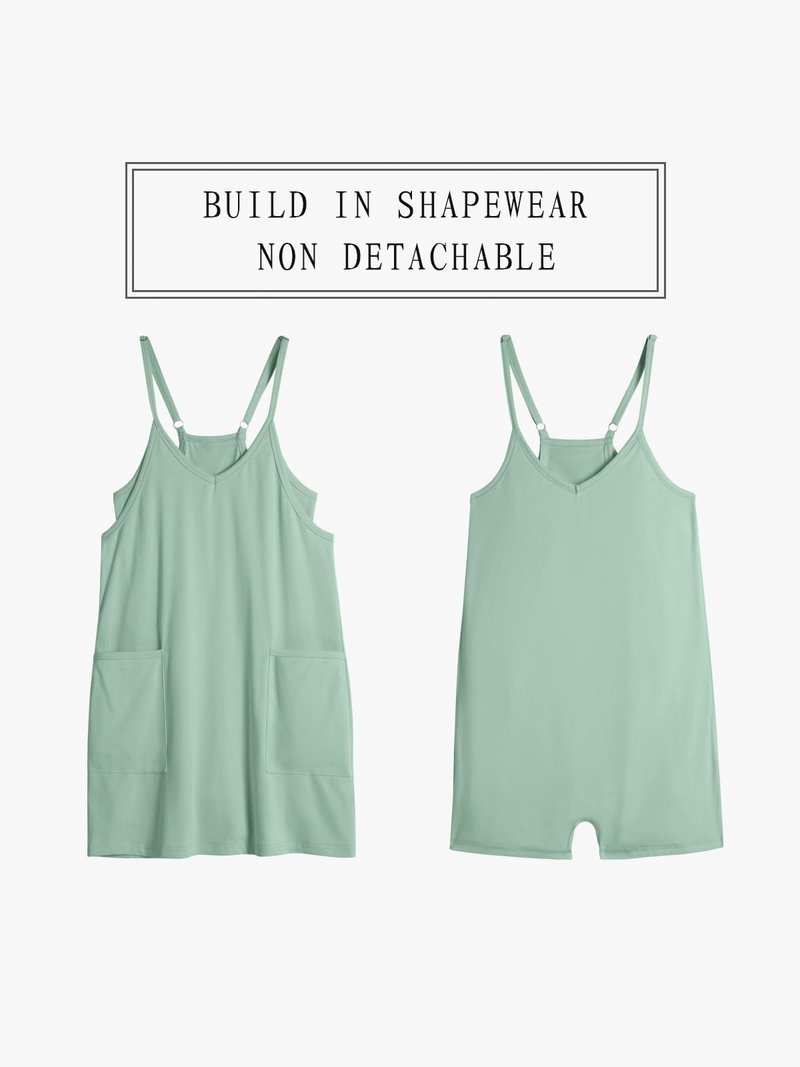 TARSE Athletic Dress for Women Casual Sleeveless Spaghetti Strap Sundress Workout Short Tennis Dress with Pockets(LightGreen,M)