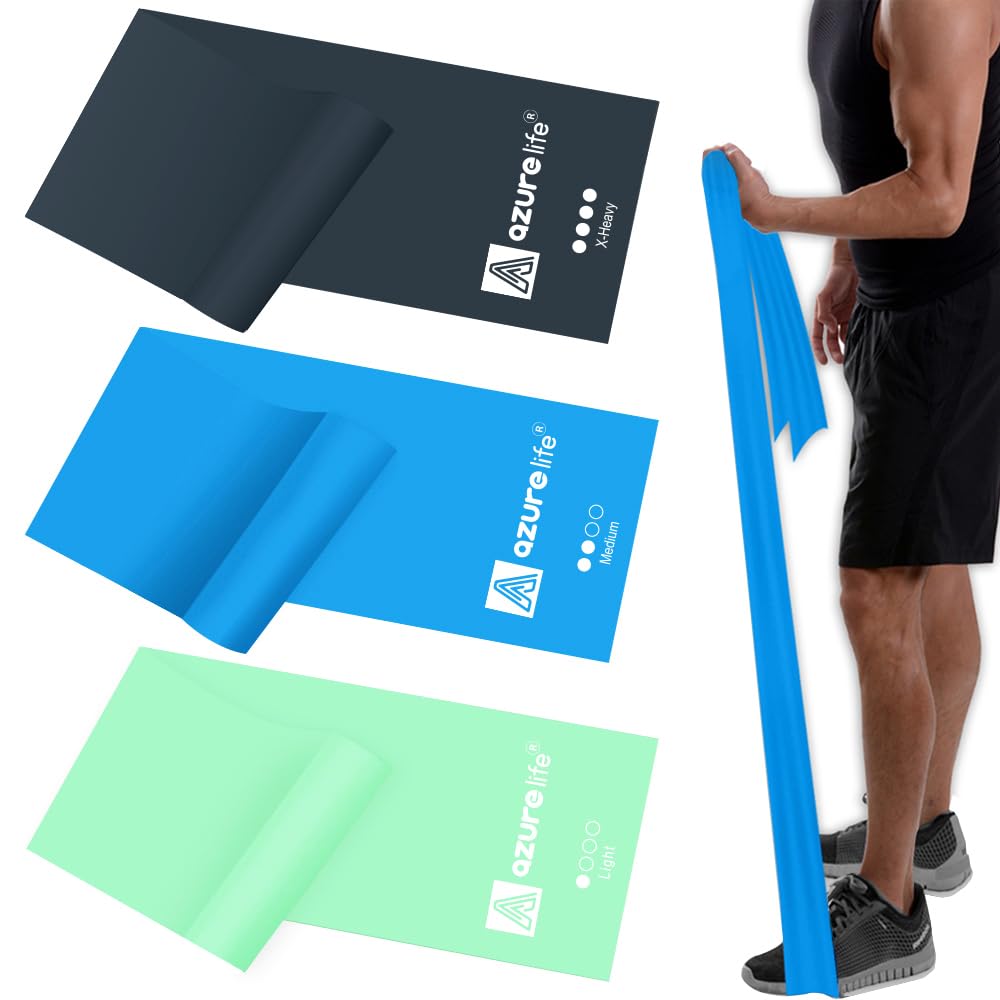 A AZURELIFE Flat Resistance Band Set (3 Pieces Total) Exercise Bands and Premium Durable Stretch Strap with Loops