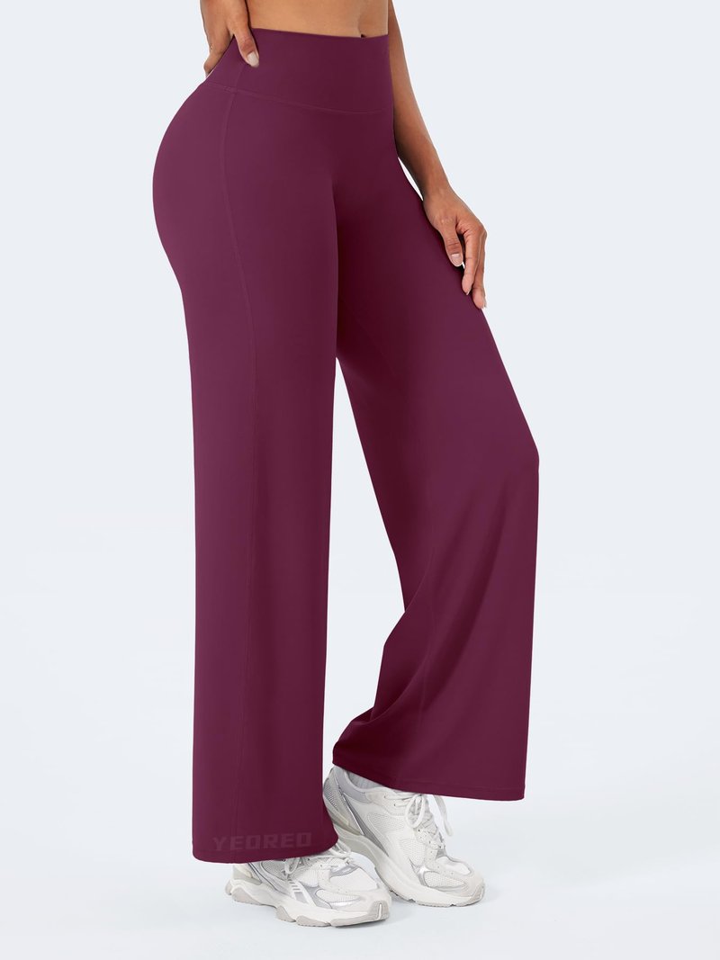 YEOREO Workout Leggings Womens No Front Seam Straight Leggings 29" High Waist Buttery Eddiy Gym Yoga Pants Black Cherry S