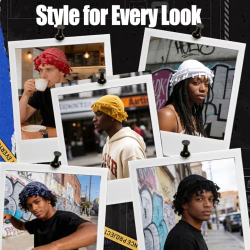 Black Satin Lined Adjustable Turban for Men - Soft Head Wrap & Hair Protection