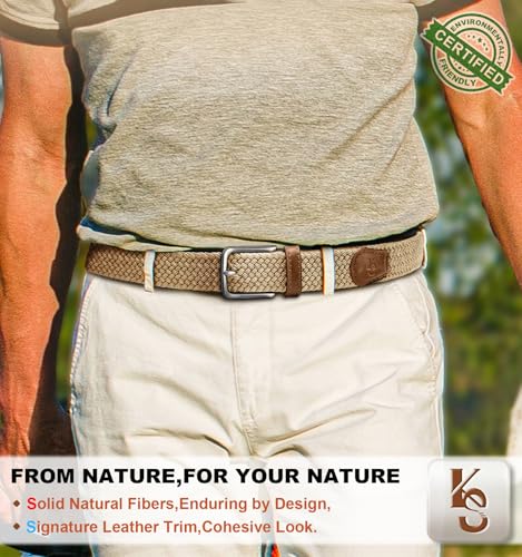 Men's Stretch Woven Braided Web Golf Belt 30-34 Inch Adjustable Multi-Pack - Beige & Dark Gray