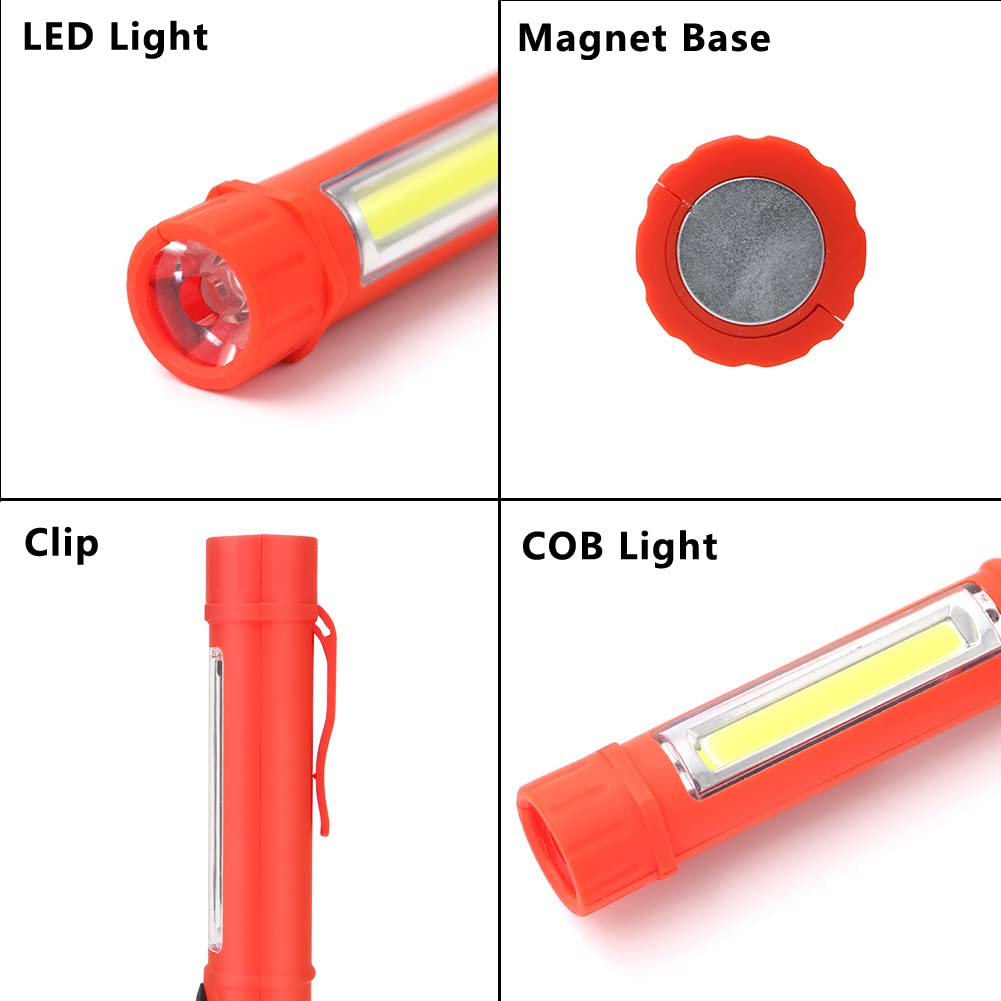 LED Work Light Magnetic Flashlights,Unique Cool Gadget Tool for Men Dad Husband Gift Idea,Portable Battery COB Work Lamp for Mechanic,BBQ,Car,Camping,Emergency (2 Pack,Orange,Batteries Included)