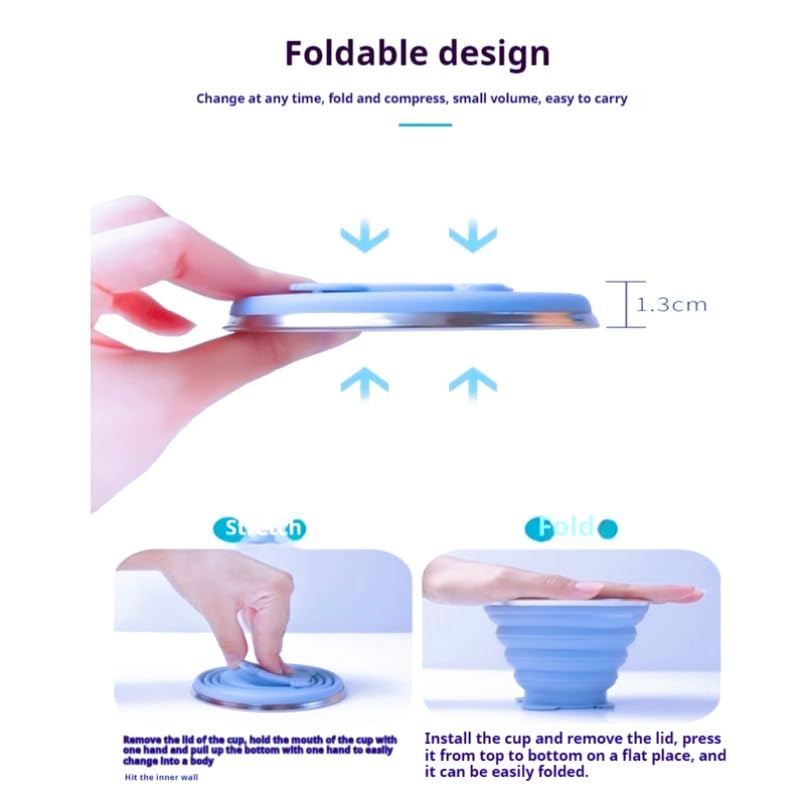 JIALWSJWAN Silicone Collapsible Travel Cup with Lid, 270ml, Blue