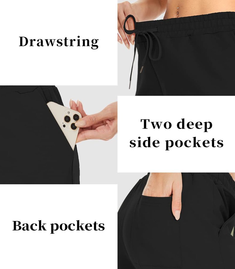 TARSE Women's Bermuda Shorts Summer Long Cotton Drawstring Loose Pocket Knee Length Shorts Yoga Casual Walking Exercise Shorts(Black,M)