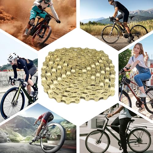 6/7/8/9/10/11/12 Speed Bike Chain ? High-Strength, Durable & Smooth-Shifting for Road/Mountain Bikes (Gold-9-Speed)