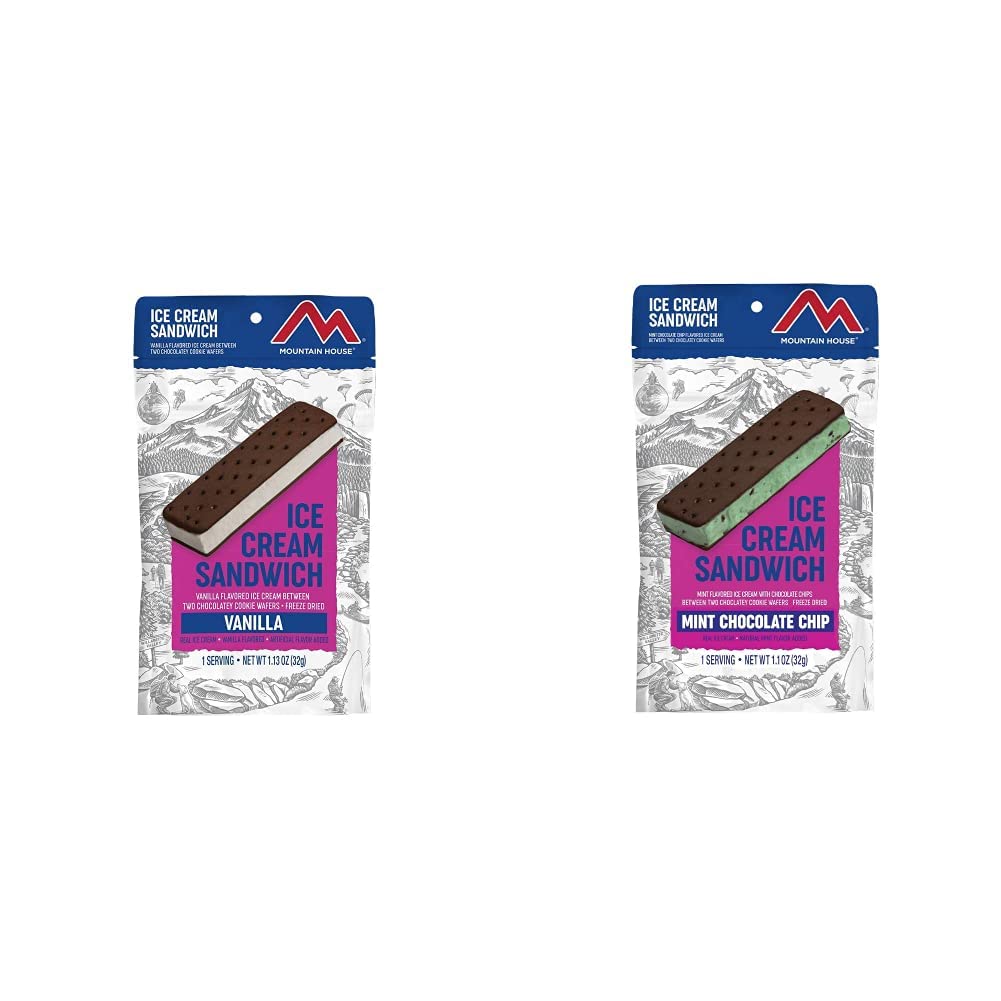 Mountain House Vanilla and Mint Chocolate Chip Ice Cream Sandwich Bundles | Freeze Dried Backpacking & Camping Food | 2 Servings