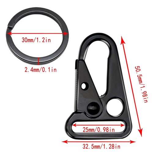 1 Inch Enlarged Mouth Clip Sling Clasp Hook for Keychain Snap Hooks Outdoor Bag Backpack Tactical Carabiners (Black 12 Pack)