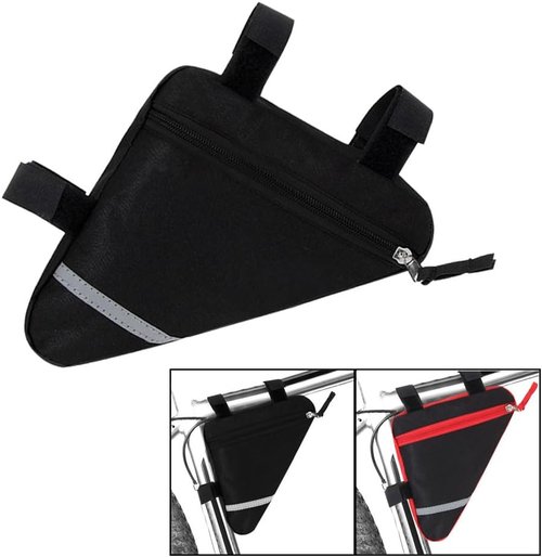 Bike Triangle Bag, Waterproof Bicycle Front Tube Frame Bag, Double-Sided Reflective Decoration Makes Night Riding Safer (Black)