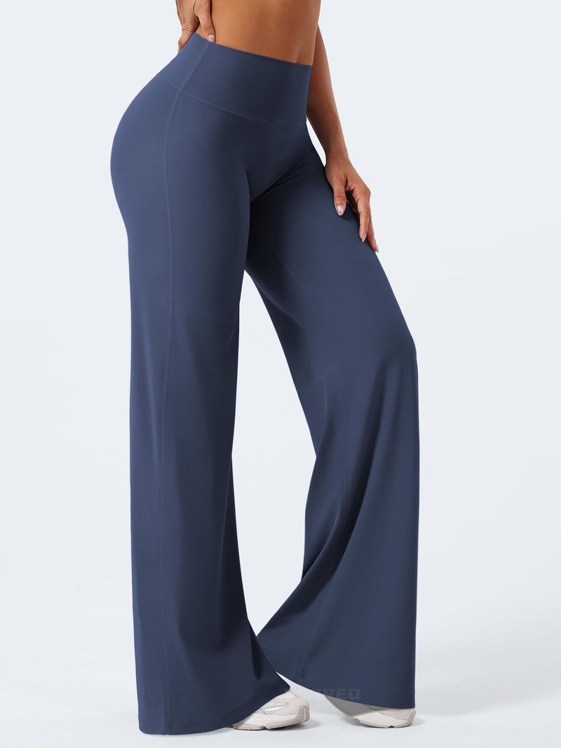 YEOREO Workout Leggings Womens No Front Seam Straight Leggings 35" High Waist Buttery Eddiy Gym Yoga Pants Navy Blue M