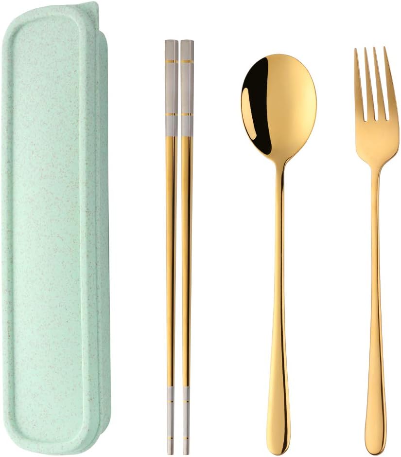 3 PCS Outdoor Flatware Set Fork Spoon Chopsticks/Travel Flatware Set with a Case