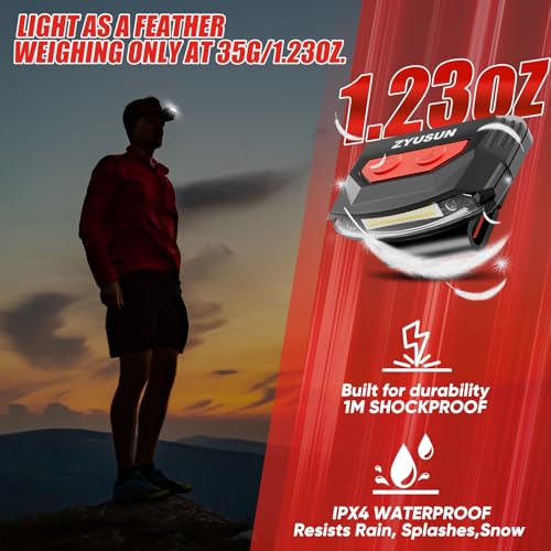 2-Pack Rechargeable Cap Light,Portable headlamps,Clip on Hat with Motion Sensor,Lightweight IPX4 Waterproof,White/Red/Green Night Vision LED Lights for Hunting Fishing Camping Hiking Cycling