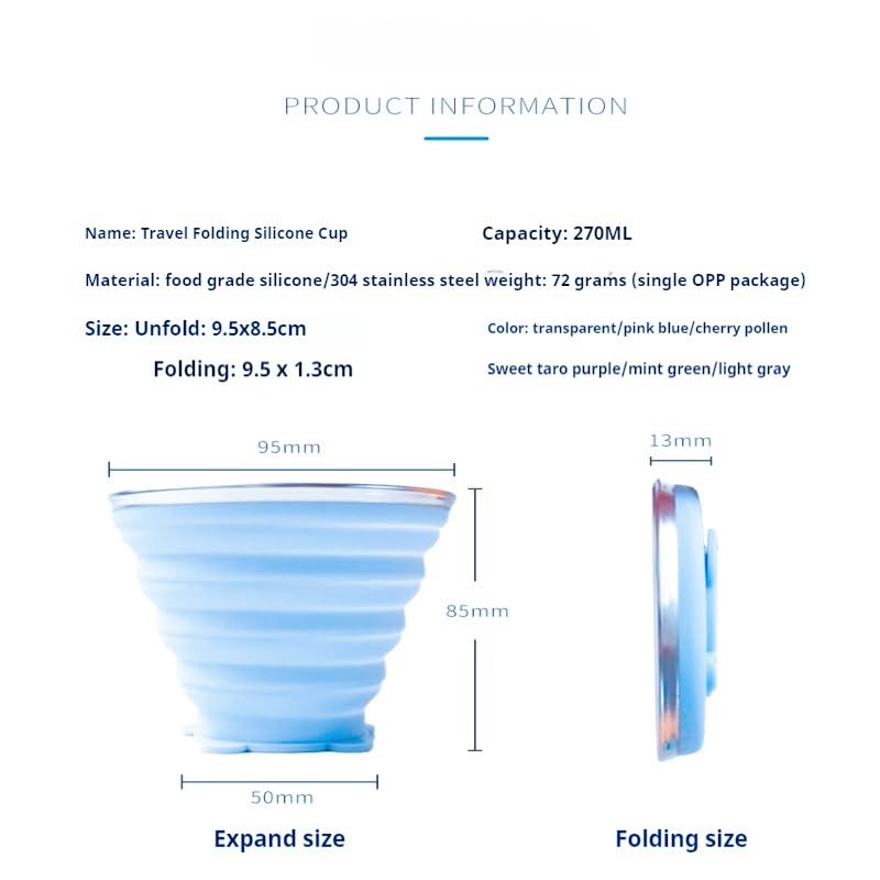JIALWSJWAN Silicone Collapsible Travel Cup with Lid, 270ml, Blue