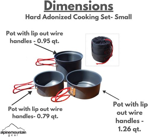 3 Piece Backpacker Hard-Anodized Cook Set - Camping Cookware with Carrying Bag (Made by Caddis Sports, Inc.)