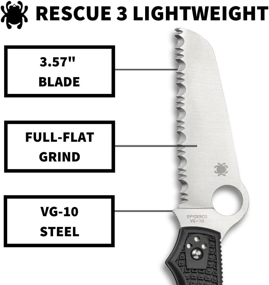 Byrd Cara Cara 2 Rescue Lightweight Knife with 3.88" Stainless Steel Sheepfoot Blade and High Performance Black FRN Handle - SpyderEdge - BY17SBK2