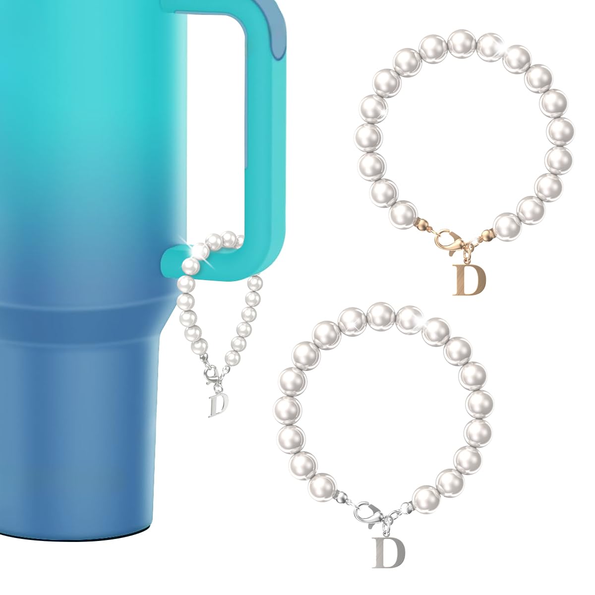 2PCS Stainless Steel Letter Charm Accessories for Stanley Cup, Initial Name ID Personalized Handle Charm for Stanley Tumbler,Yeti, Simple Modern Cups Handle(Letter D)