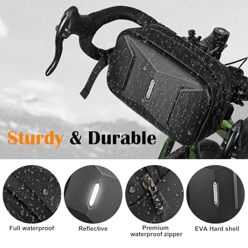 Bike Handlebar Bag, EVA Waterproof Bike Front Bag, 3.2L Bicycle Frame Storage Bag Waist Shoulder Bag, Bike Pouch for Road Mountain Bicycle Cycling Travel Hiking