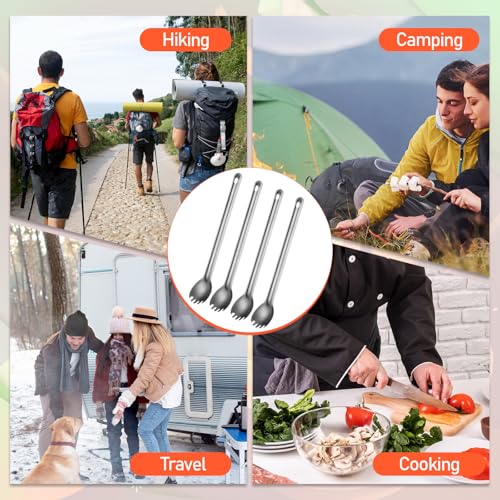 4 Pcs Titanium Camping Utensils Long Handle Spork and Spoon Ultralight Portable Flatware Set