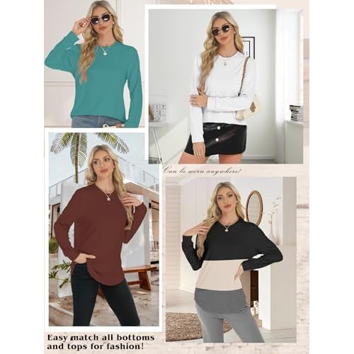AURUZA Sweatshirt for Women Long Sleeve Crewneck Sweatshirt Women Causal Loose Fit Pullover Tunic Top Fall Clothes Shirts