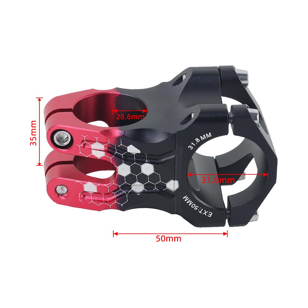 FOMTOR 31.8 Stem 50mm Bike Stem, MTB Stem Mountain Bike Stem Short Handlebar Stem for Most Bicycle, Road Bike, MTB, BMX, Fixie Gear, Cycling (Black Red)