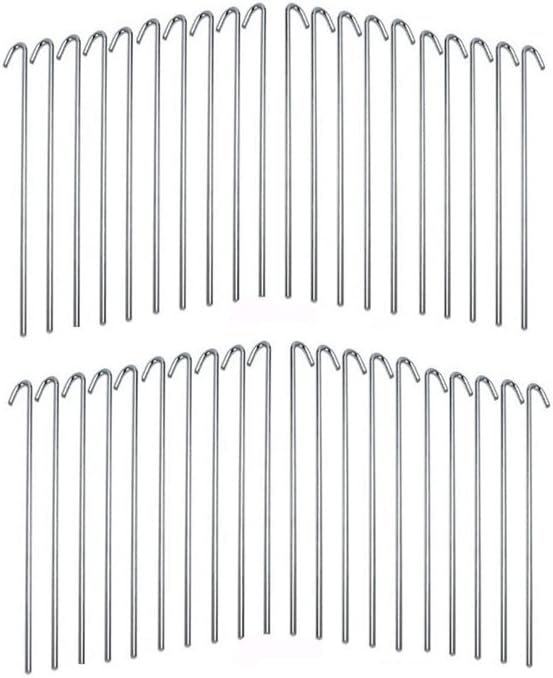 Set of 40 Piece Galvanized Steel Tent Pegs – 9 Inches Length Garden Stakes