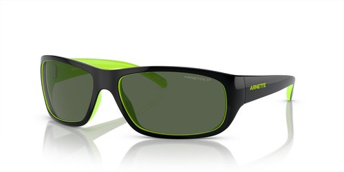 Arnette Men's AN4290 Uka Rectangular Sunglasses, Top Black/Fluorecent Green/Dark Green Polarized, 63 mm
