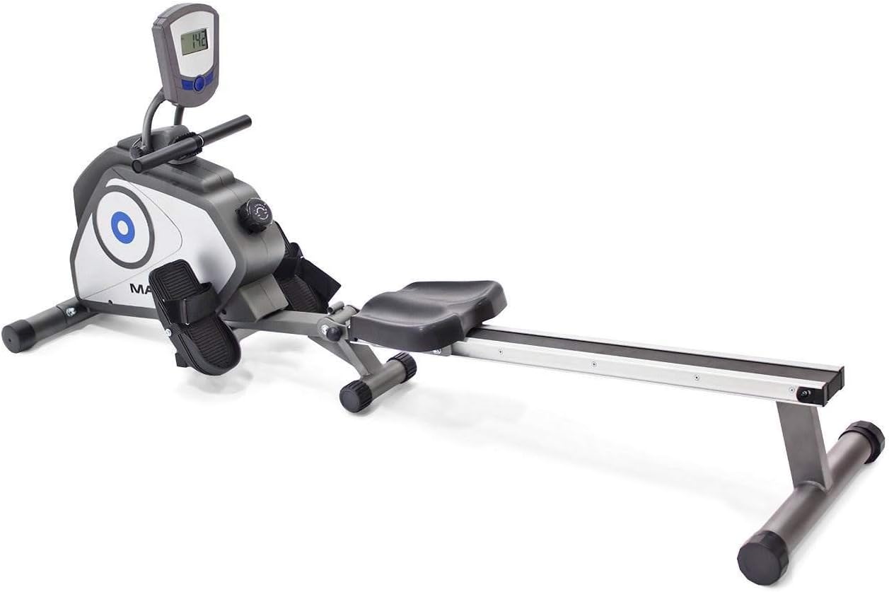 Marcy Compact 8-Level Adjustable Magnetic Resistance Rowing Machine with Transport Wheels