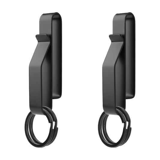 2Pcs Heavy Duty Belt Key Holder with 4Pcs Metal Key Rings, Stainless Steel Black Men Keychain Tactical Key Holder Clip for 1.5-2.25inch Wide Duty Belts for Police and Fire Agencies
