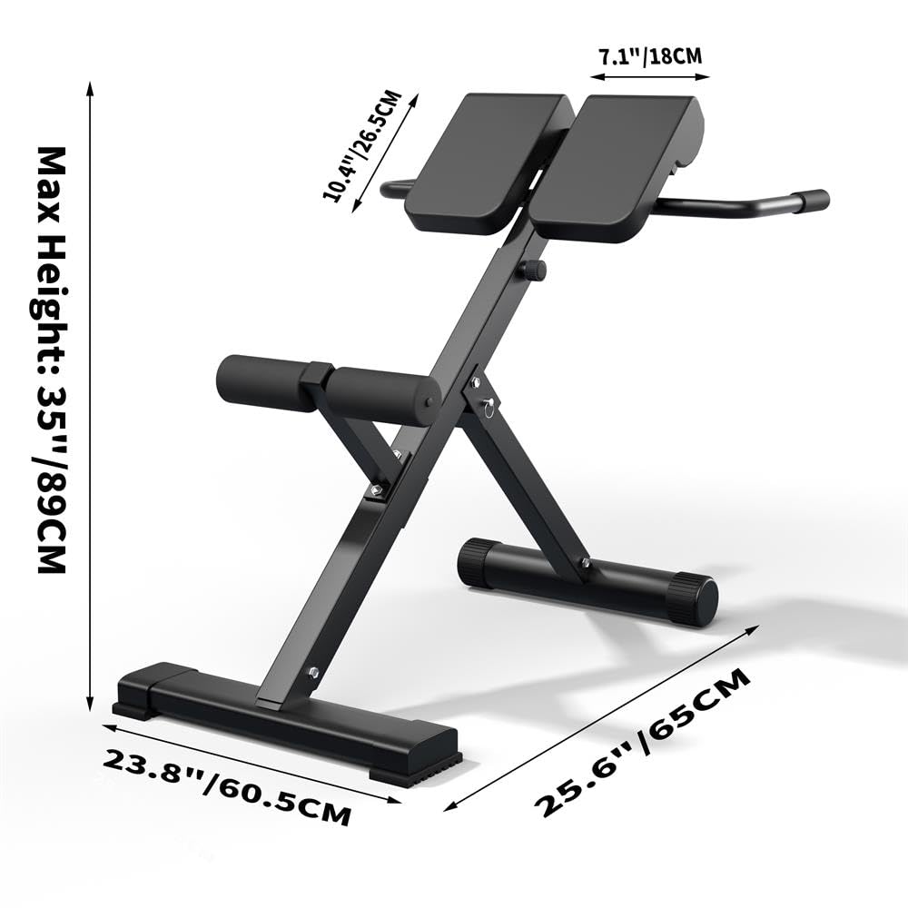 45-Degree Hyperextension Roman Chair - Adjustable Height and Back, Sturdy and Comfortable - Glute, Hamstring, and Ab Workouts - Foldable Sit Up Gym Bench for Home ★