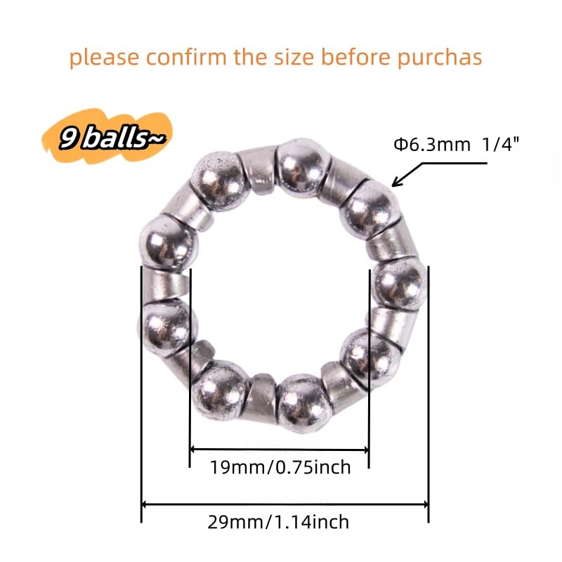 4 Pcs Bike Ball Bearing for Bottom Bracket,Bike Crank Ball Bearing Retainer,1/4" x 9 Balls,Bearing OD 1.14in,ID 0.75in