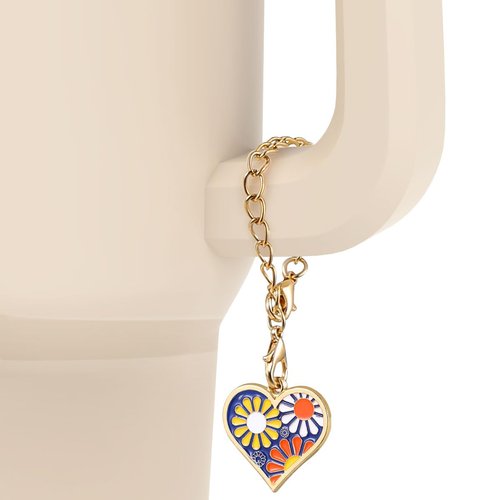 Emibele Heart Charm for Stanley Cup, Flower Handle Charm Stanley Cup Accessories, Personalized Name ID Water Bottle Charm Accessories for Stanley Cup Tumbler Yeti Identification, 2 Pack