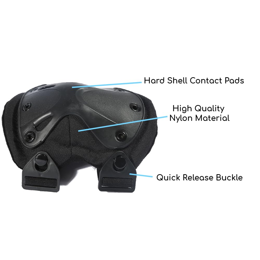 Pack of 4 Tactical Knee & Elbow Protective Pads Guard Black Knee and Elbow Pads Adjustable Shoulder Straps Gel Knee Pads for Paintball Heavy Duty Elbow and Knee Protective Pads for Outdoor Work