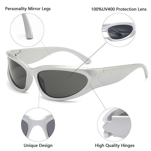 aisswzber Wrap Around Sports Sunglasses for Men Women Fashion Oval Thick Frame Lightweight Durable Plastic for Outdoor UV400