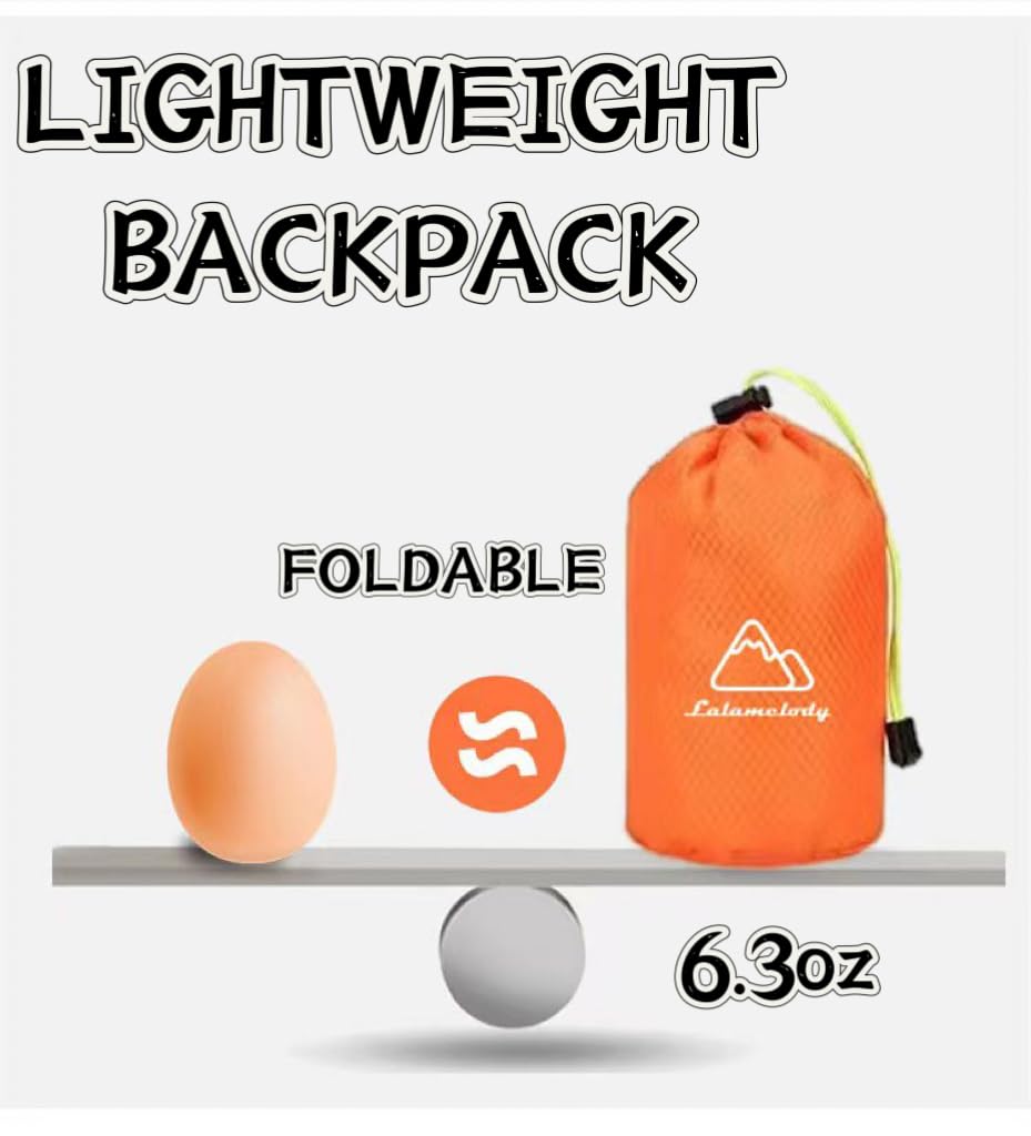 Lalamelody 20L Lightweight Backpack Daypack Foldable Waterproof Packable Hiking Travel Shoulder Bag for Man Woman Orange