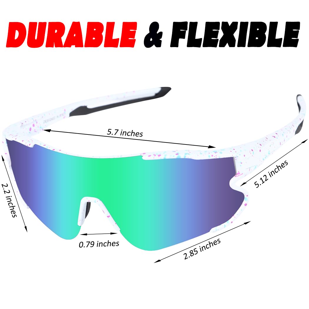 ITSCOOL Polarized Sports Sunglasses for Men Women Lightweight Softball Baseball Running Cycling Glasses UV Protection White Green